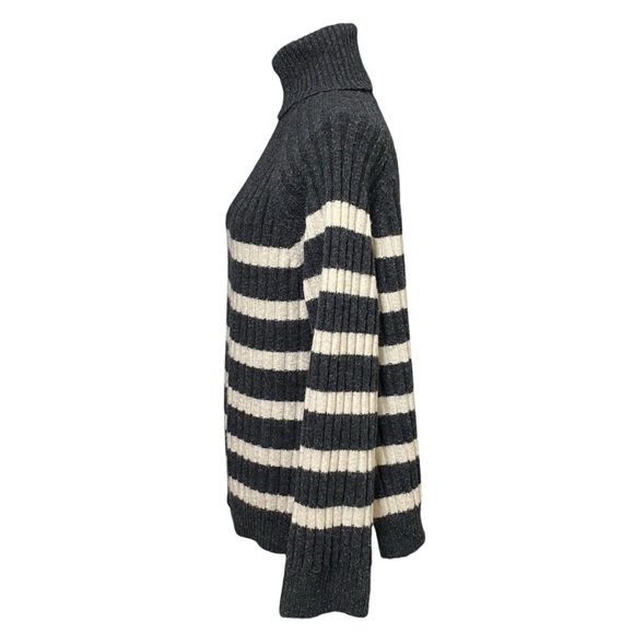 H&M Dark Gray Ivory Striped Wool Blend Ribbed Turtleneck Sweater Size XS - Picture 4 of 8